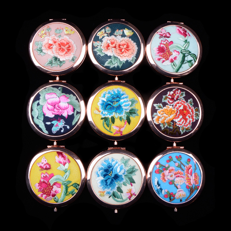 南谯化妆随身镜精品出国送礼刺绣中国风古风摄影 手绣镜子